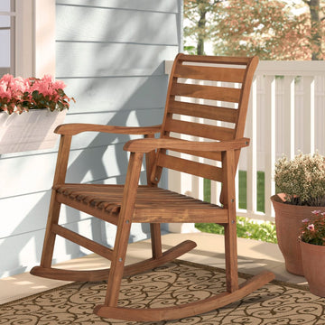 Carey Modern Slat-Back 300-Lbs Support Acacia Wood Patio Outdoor Rocking Chair - JONATHAN Y